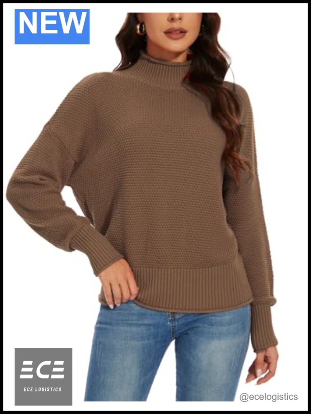 Women's 100% Cotton Turtleneck Oversized Sweater Batwing Long Sleeve Pullover
